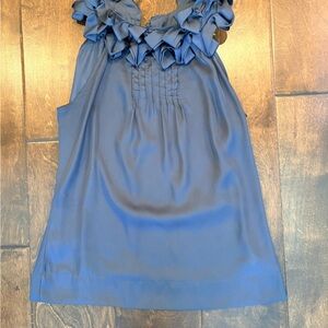 Women's Navy Ruffle Neck Sleeveless Top